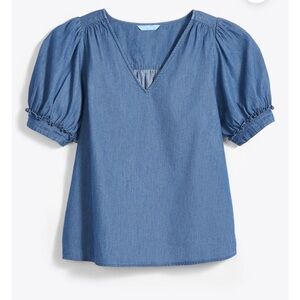 Draper James Heidi V-Neck Top in Chambray Large